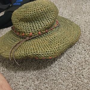 Olive Woven Sun Hat with Floral Details